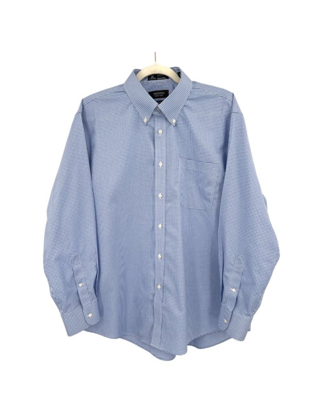 Nordstrom Mens Shop Blue Gingham Traditional Fit Wrinkle-Free Shirt 16.5 33